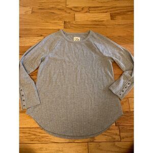 Chaser women's grey long sleeve with buttons, waffle knit round neck sweater XL